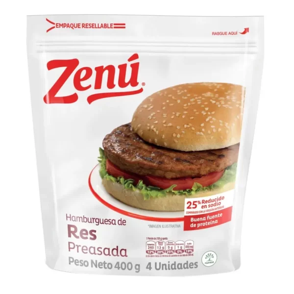 HAMBURGUESA DE RES PREASADA ZENU X400G